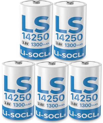 Lot de 5 piles LS14250 1/2 AA 3,6 V 1300 mAh au lithium chlorure de thionyle pour compteurs d'eau/électricité/gaz Li-SOCl₂ ER14250 ; piles non rechargeables