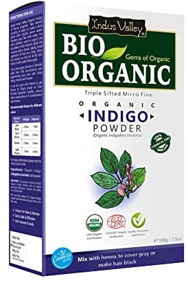 Indus Valley Bio Indigo-Pulver, Bio-zertifiziert, Dreifach Gesiebtes & Mikrofeines, Tierversuchsfrei & Vegan, Indigofera Tinctoria für Natürliche Haarfärbung, 100g