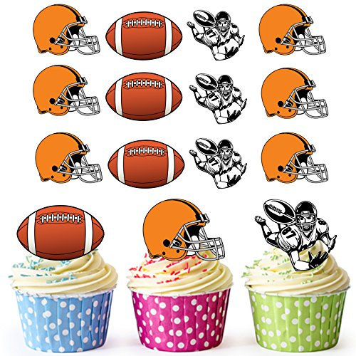 Essbare Cupcake-Aufsätze, vorgeschnitten, Motiv: American Football, orangefarbener Helm, 12 Stück
