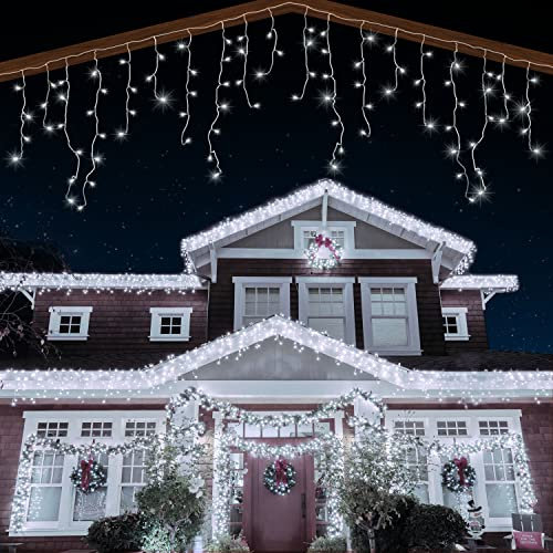 ANSIO® Lichterkette Außen Eisregen 35m 1000 LED Eiszapfen Lichterkette Außen Lichtketten Strom Für Weihnachten, Balkon, Weihnachtsdekoration | Kaltweiß Weihnachtsbeleuchtung | Weißes Kabel