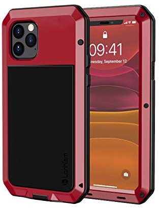 Lanhiem iPhone 11 Pro Case, Heavy Duty Shockproof Tough Armour Metal Case with [Tempered Glass Screen Film], 360 Full Body Protective Case Cover for iPhone 11 Pro -Red