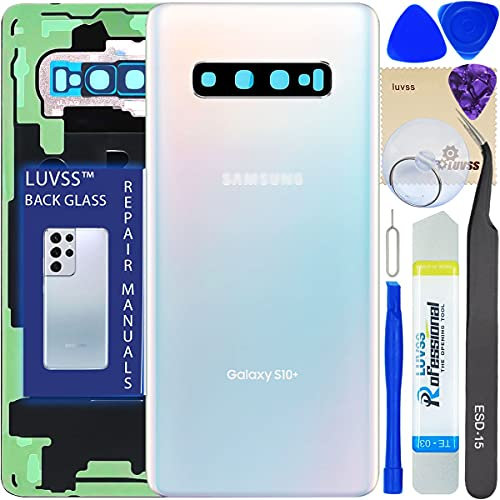 LUVSS Akkudeckel für Samsung Galaxy S10+ Plus G975F Rückseite Glas Deckel Original Backcover Ersatz Reparatur Set -Weiß