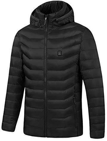 Asudaro Heizung Jacken, Heizjacke mit Akku Winddicht Warm Softshell Winterjacke Winter Mantel USB Heizung Baumwolle Jacken Elektrischer Heizung Hooded Warm Down Jacket für Herren und Damen,Schwarz L.