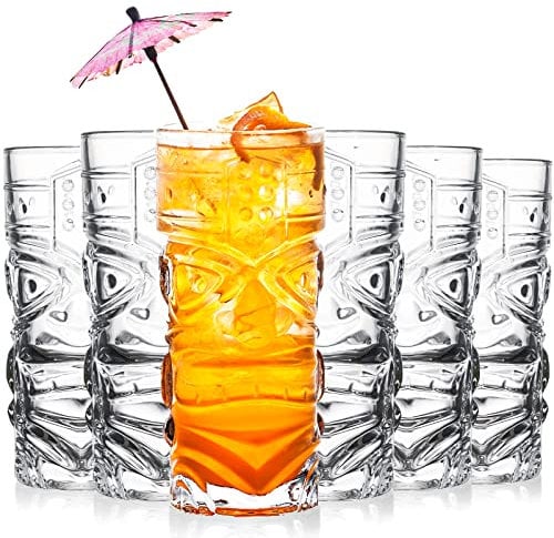 Cedilis 6 Pack 14oz/400ml Tiki Glasses Modern Bar Tiki Cup Tiki Mug, Halloween Glasses Mug Cup Perfect for Mai Tai, Exotic Zombie Cocktails for Hawaiian Party, Halloween Decor