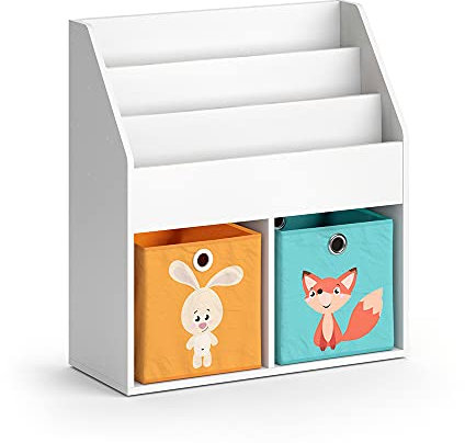 Vicco Kinderregal Luigi, Spielzeugregal für Faltboxen, Weiß, 72 x 79 cm mit 2 Faltboxen Opt.1