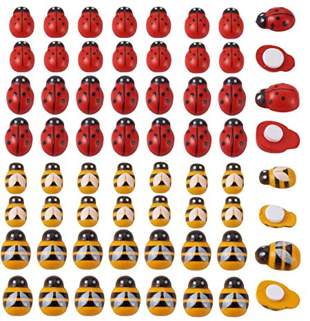 PandaHall 200 pezzi in legno di api e coccinella cabochon autoadesivi per insetti abbellimenti artigianali in legno per scrapbook fai da te decorazione per feste a casa