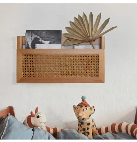 FRIADE Wand-Magazinständer mit PE-Rattan-Gitter, Größe 43,9 x 10,2 x 23,9 cm, Aktenhalter für Eingangsbereich, Wohnzimmer, Wartezimmer, Kinderzimmer, Büro (Retrobraun)