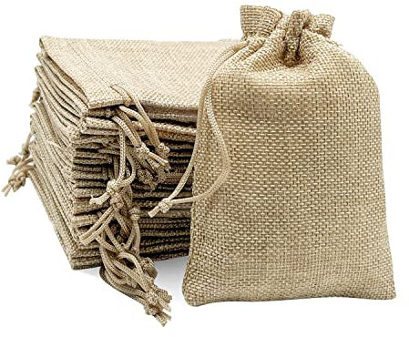 GEERDAN 24 Piezas Bolsas de Lino Bolsas de Yute con Cordón,Bolsas Lino Regalo para Regalos, Bodas, Comuniones, Saco Navidad Yute, Artesanía Bolsas para Joyas, Tela de Saco Navidad (9x12cm)