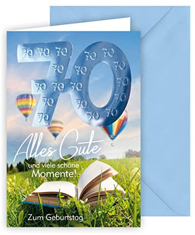 KE - 70. Geburtstagskarte mit Umschlag, DIN B6, Premium Qualität, Ideal für besondere Anlässe, Motiv: Buch