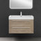 doporro Badmöbel-Set Waschbeckenunterschrank mit Soft-Close in Eiche Greige 90x48x60cm Waschplatz komplett Set inkl. Mineralguss-Waschbecken