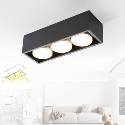 ZMH Deckenleuchte Aufputz LED Deckenspots - Schwarz Deckenstrahler Eckig mit 3 Flammig Schwenkbar Modern Aufbauspot Warmweiß 3x5W GX53 Aufbaustrahler für Küche Wohnzimmer Esszimmer Schlafzimmer Flur