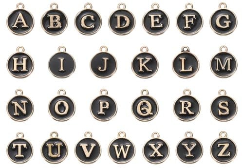 sourcing map Alphabet A-Z Enamel Letter Charm Jewelry Charm Enamel Initial Charm Gold Black Pendant Charm for Jewelry Making, Bracelet, Craft, Pack of 26