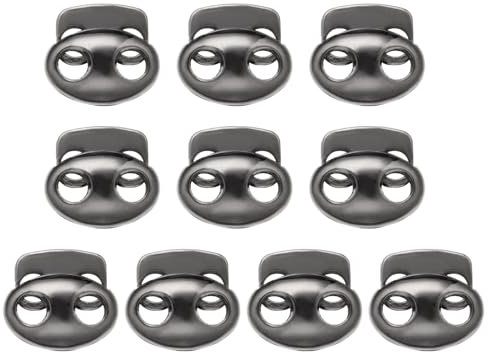 PATIKIL 0,7x0,5 Kordelstopper, 10er Pack Doppeltes Loch Feder-Ende Knebelverschluss für Kordelzugtaschen Schnürsenkel, Schwarz