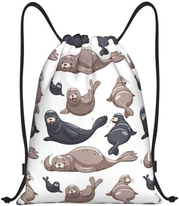 Rucksack mit Kordelzug, Unisex-Strangtasche, Sport-Turnbeutel, lässiger Tagesrucksack, Kordelzug-Sackpack,Robben Illustration Seelöwe