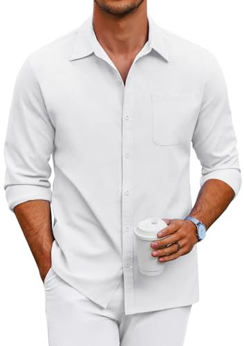 COOFANDY Hemd Herren Langarm Oxford Businesshemd Freizeit Langarmhemd Anzughemd Oberhemd Langarm Baumwolle Bügelfrei Herrenhemd Hochzeit Button-Down Männer Hemd mit Brusttasche Weiß XXL