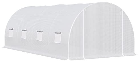 Outsunny Serre de Jardin Tunnel Surface Sol 18 m² 6L x 3l x 2H m 8 fenêtres châssis Tubulaire renforcé 24 mm Blanc