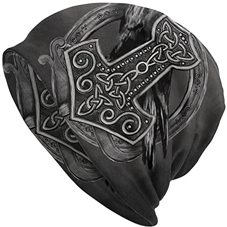 JHBTFQ Wikinger Beanie-Mütze für Herren Damen Stricken Doppellagig Skullies Herbst Sommer Odin-Mythos Nordisches Geschenk