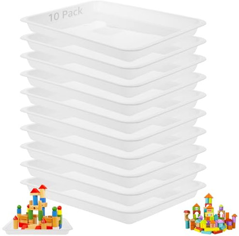 CYEER 10 vassoi in plastica 34 x 25 x 3 cm, rettangolari in plastica, colore bianco, riutilizzabile, vassoio da portata per snack, cibo, biscotti, blocchi in legno