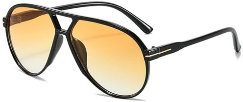 CIKJUK Retro Pilotenbrille Damen Herren Sonnenbrille - Groß Piloten Gläser 70er Vintage Fliegerbrille mit UV Schutz Brille - Schwarz/Orange