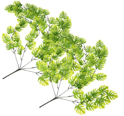 Gatuida 2pcs Artificial Monstera Vine Lightweight Fake Hanging Leaves Rattan Pendant for Indoor Outdoor Wall Decor Reusable Simulated Greenery