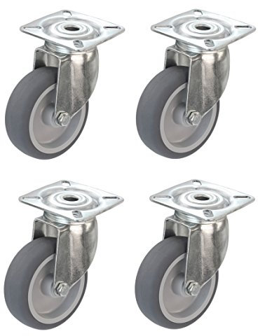 4 Stück Apparaterolle Lenkrolle ohne Bremse 75 mm ohne Feststeller Gummi grau-spurlos Anschraubplatte Möbelrolle Transportrolle