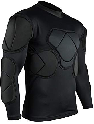 QIKEGooods Sports Gepolsterte Kompression T-Shirt Tops Langarm Guard Schutzhemd Schulter Rippe Brustschutz für Outdoor Fußball Basketball Paintball Rugby