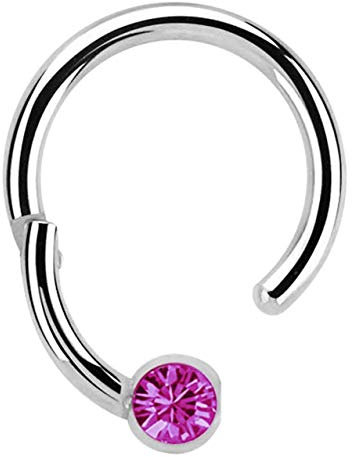 Modern Nature Piercing-Schmuck Lippenpiercing 316l Stahl Ring BCR, Clicker 1,2 x 10 mm mit 3 mm Steinplatte in pink