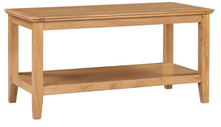 Hallowood Hereford Großer Couchtisch mit Ablage, Eichenholz-Finish, 90 cm, rechteckig, massives Holz, Lounge-Aufbewahrung, HRE-COF900