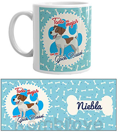 Kembilove Taza de Café de Perro Personalizada de Jack Russel – Taza de Desayuno Razas de Perro – Taza de Café y Té Mascota – Taza de Cerámica Impresa