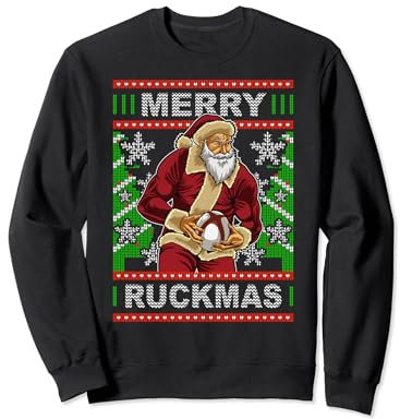 Rugby Ugly Christmas Santa Merry Ruckmas Rugger Weihnachts Sweatshirt