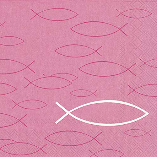 20 Servietten Fische festlich pink als Tischdeko für die Taufe, Kommunion, Konfirmation und Hochzeit 33x33cm