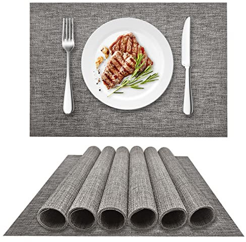 LIFEWEAR Platzsets Abwaschbar Tischsets 6er Set Platzdeckchen rutschfest Tischset PVC Hitzebeständig Tisch Platzset, S01 Grau