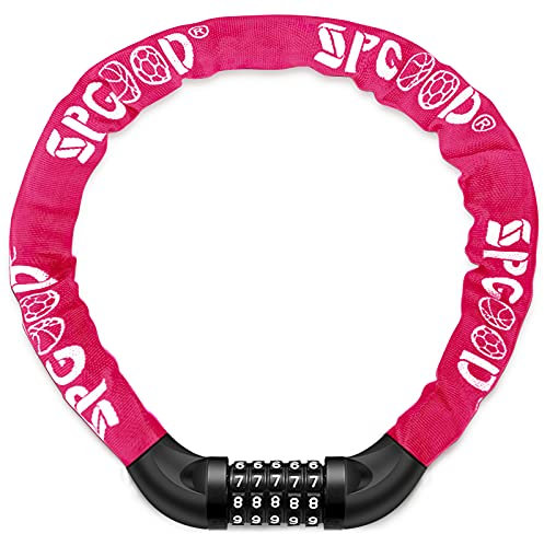 SPGOOD Bike Locks Heavy Duty/Bicycle Chain/Cycling Lock (14 Colors) 5-Digits Codes Resettable 100,000 Codes for Bike Cycle, Moto, Door, Gate Fence 830mm Length(Pink)