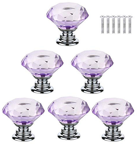 BOZONLI 6pcs 30mm Purple Crystal Glass Drawer Knobs Cabinet Handle Drawer Pull Handle with Screw