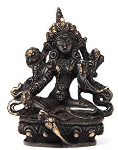 Bodhi Grüne Tara Figur, schwarz, Messing, 10 cm