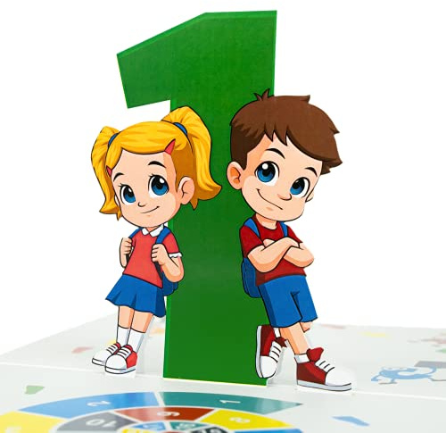 LIMAH® Pop-Up 3D Schulkind Karte zur Einschulung, für Geburtstag, Schulanfang, oder Feier/für Schulkinder Jungen und Mädchen/Kinder Motiv/in Weiß