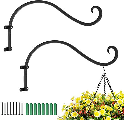 Lewondr Retro Hängekorb Halterung, 2 Stück Minimalistisches Design Blumenampel Haken Eisen Pflanzenhalterung Wandhaken mit Schrauben Hängepflanze für Blumentopf Laterne Garten Außen Deko, Schwarz