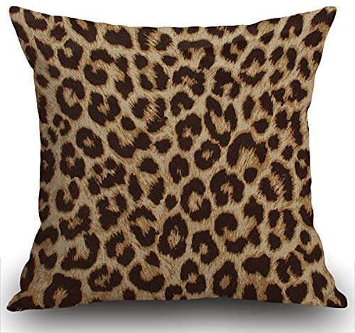 Smooffly Kissenbezug mit Leopardenmuster, dekorativ, Leinen, quadratisch, doppelseitig, bedruckt, für Zuhause, Büro, Sofa, Couch, Auto, Garten, 45 x 45 cm, Braun