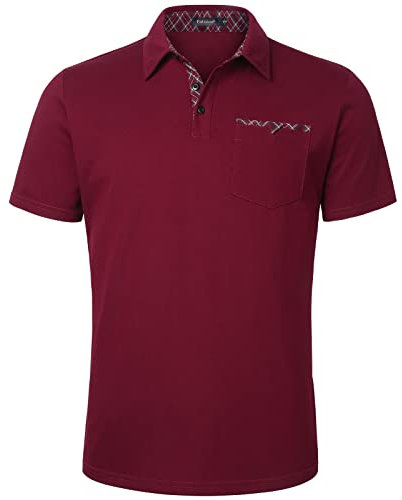 Enlision Poloshirt Herren Kurzarm Weinrot Polohemd mit Brusttasche Casual Golf Poloshirts Regular Fit Sport Polo T-Shirt Männer L