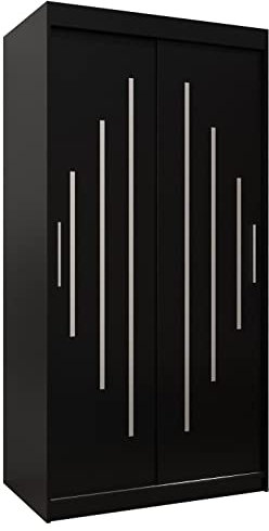 Kryspol Schwebetürenschrank York 100 cm Kleiderschrank mit Kleiderstange und Einlegeboden Schlafzimmer- Wohnzimmerschrank Schiebetüren Modern Design (Schwarz)