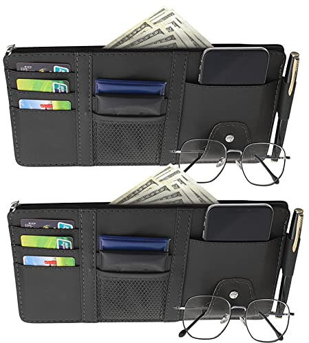 2 Packs Car Sun Visor Pocket Organizer, Personal Belonging Storage Pouch for Trucks and Cars, Drving License, Insurance Document Holder, Pen, Key, Phone
