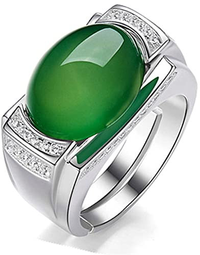 BXSMNH 925 Sterling Silber Männer Mutiger Ring Edelstein Männer Grüner Achat Ring Damen Vintage Grüner Chalcedon Offener Ring Einfacher Modeschmuck Mit Exquisiter Geschenkbox