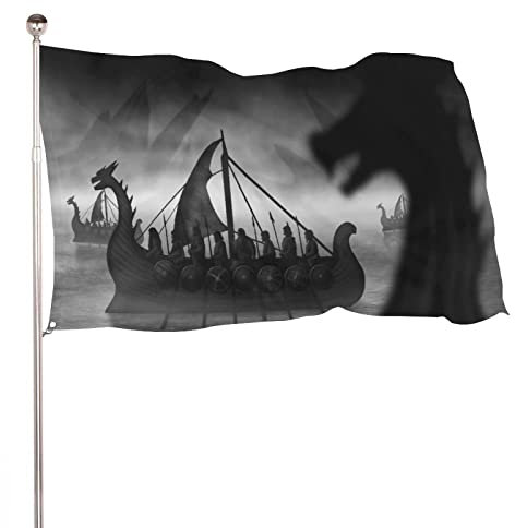 Dekorative Hausflagge Hofbanner Wikinger Drachenboote Druck, Urlaub Willkommen Gartenflaggen Rasen Hängende Dekoration 90 x 150 cm