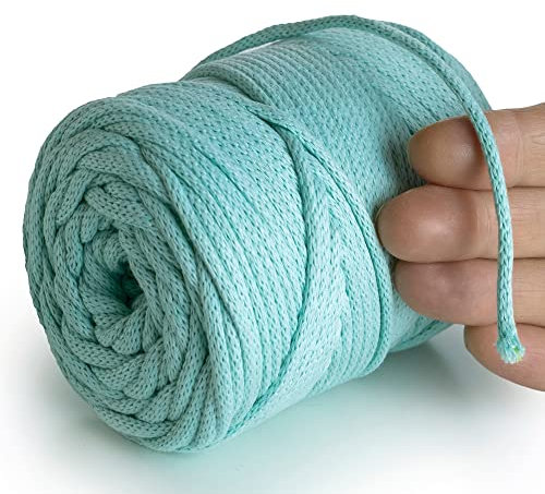 MeriWoolArt® Makramee Garn Aqua 4 mm x 85 m Baumwollkordel, recyceltes weiches Baumwollgarn für das Stricken von Pflanzenhängern, Schmuckherstellung, Häkeltaschen