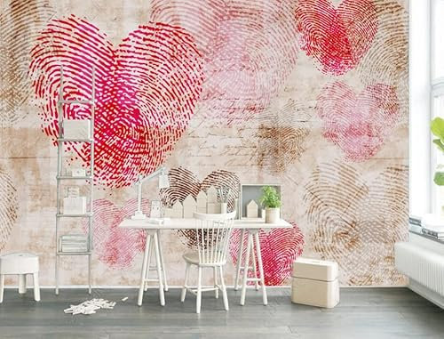 Photo Wallpaper 3D Retro Love Heart Non Woven Mural Living Room Bedroom Mural Wall Decor 450(W) X315(H) Cm