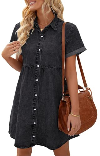 Vetinee Black Dresses Women Dresses Summer Smock Dress Vintage Black Size Large Fits UK Size 16 - UK Size 18