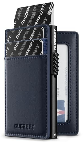 DUGRAFT Porte Carte Bancaire Automatique RFID Blocage, Portefeuille Minimaliste Pliable Homme Cuir PU pour Max.10 Cartes Comprend Porte Carte d'identité, Bleu