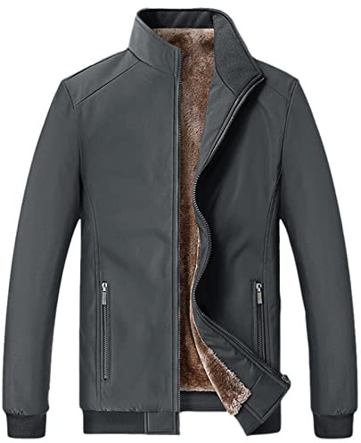 Jamron Uomo Inverno Giacca in Pile Caldo Colletto Rialzato Cerniera Intera Giacche Imbottite con Tasche con Cerniera Grigio XXL