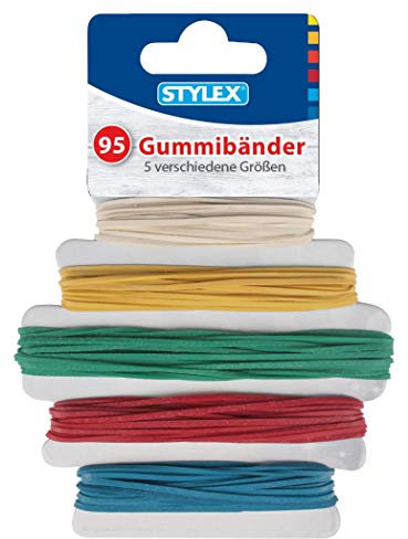 Stylex 31321-3 – Gummibänderset mit 3x 95 Stück in 5 verschiedene Farben mit den Durchmessern 90 mm, 120 mm, 130 mm, 150 mm und 180 mm