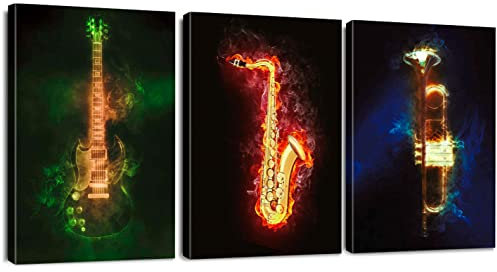Sungeek 3 Teilig Leinwandbilder mit Holzrahme, Leinwanddruck Bilder 30 x 40 cm, Moderne Wandbilder Kunstdruck Wand Dekoration für Wohnzimmer Schlafzimmer Home Büro Esszimmer (Musikinstrumente)